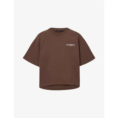 Allsaints Womens Guardian Graphic-print Relaxed-fit Cotton T-shirt Bitter Brown In Brown