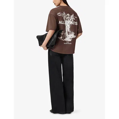 Allsaints Womens Guardian Graphic-print Relaxed-fit Cotton T-shirt Bitter Brown In Brown