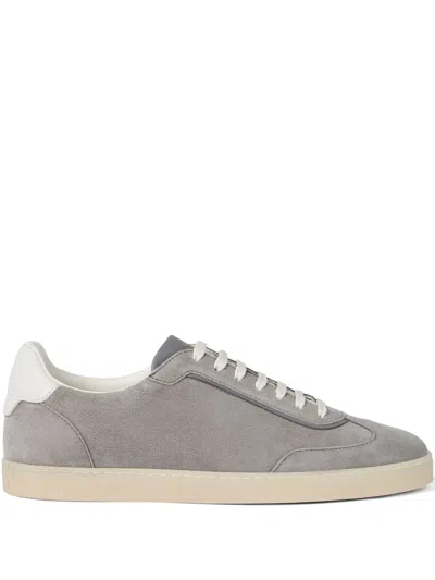 Brunello Cucinelli Lace-up Suede Sneakers In Gray
