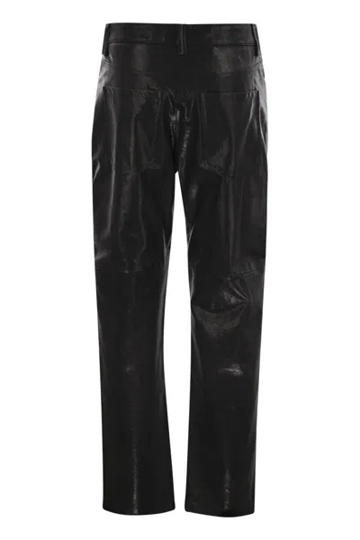 Brunello Cucinelli Wide Five-pocket Trousers In Smooth Nappa Leather In Black