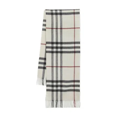 Burberry Rectangular Check Cashmere Scarf In White