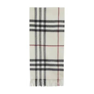 Burberry Rectangular Check Cashmere Scarf In White
