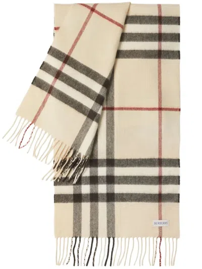 Burberry Rectangular Check Cashmere Scarf In White