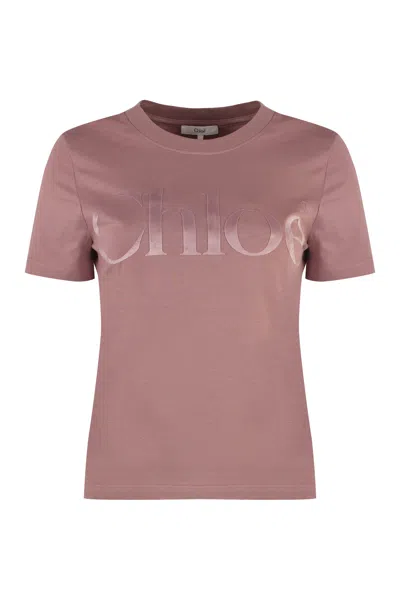 Chloé Cotton Crew-neck T-shirt In Pink