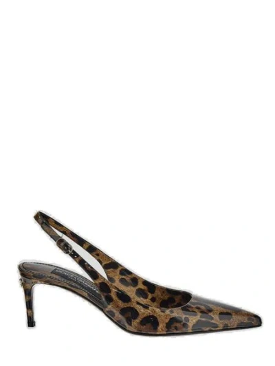 Dolce & Gabbana Lollo Leather Slingback Pumps In Animal Print