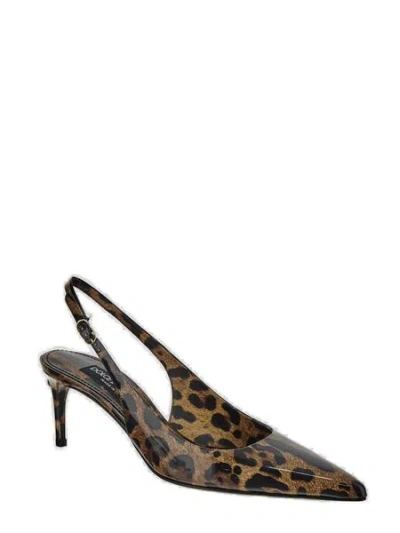 Dolce & Gabbana Lollo Leather Slingback Pumps In Animal Print