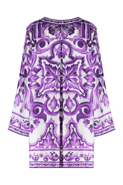 Dolce & Gabbana Printed Silk Mini Dress In Purple