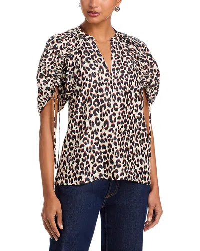3.1 Phillip Lim Leopard Print Ruched Sleeve Top In Animal Print