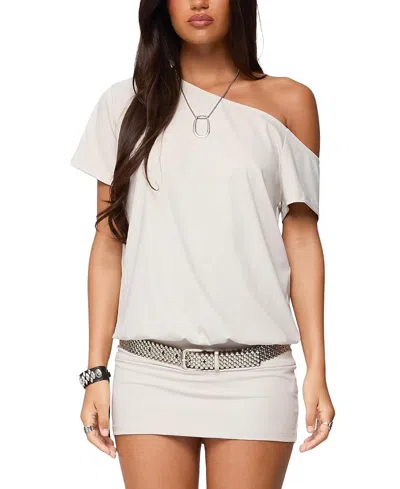 Edikted Dorie Off Shoulder Cut Out Mini Dress In White