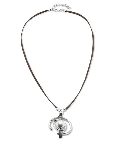 Unode50 Pearl Leather Necklace In Silver