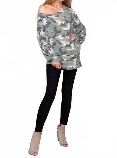 Emerald Collection Soft Camo One Shoulder Top In Printed Dolman In Multi