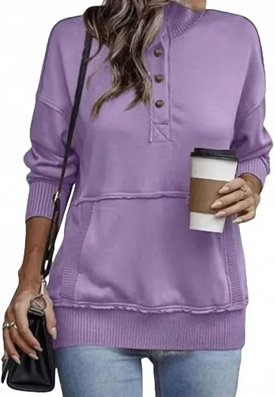 Shewin Snap Collar Cozy Sweatshirt In Purple In Purple