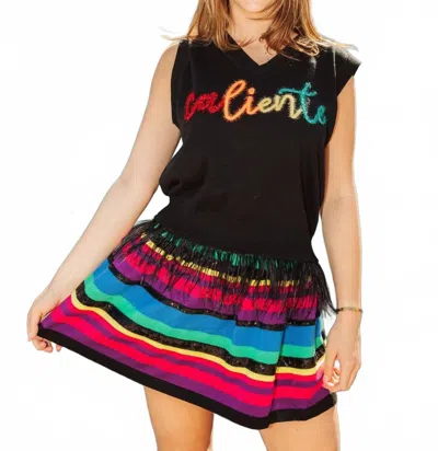 Queen Of Sparkles Caliente Feather Sweater Tank Top In Black In Black
