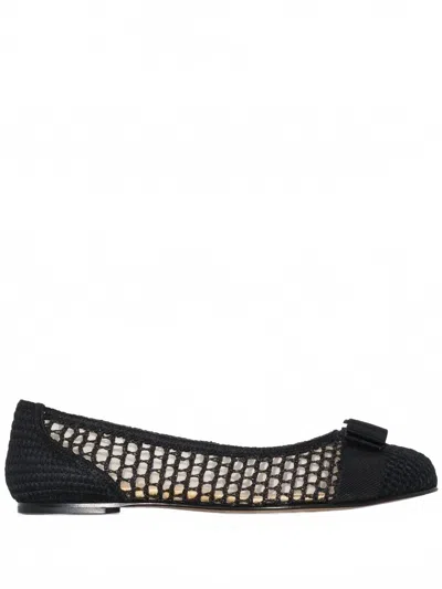 Ferragamo Women's Varina Bow-embellished Ballerina Shoes In Black In Black