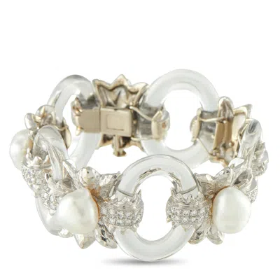 David Webb 18k White Gold And Platinum Rock Crystal And Pearl Bracelet Dw26-111925 In Multi