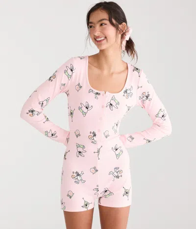 Aéropostale Spongebob X Long Sleeve Sleep Romper In Pink