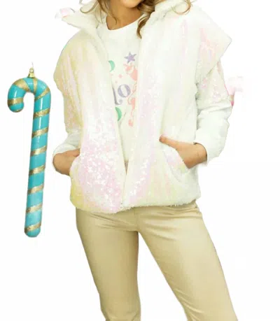 Grace + Emma Sequin Puffer Vest In White In Neutral