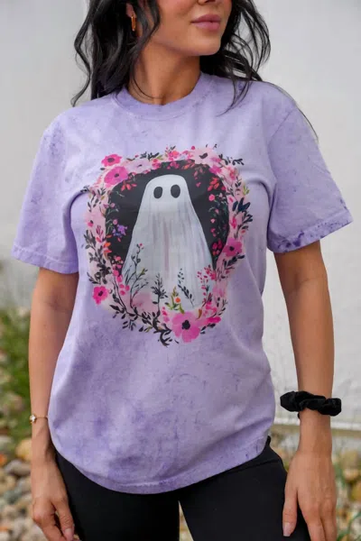 Comfort Colors Ghost Graphic Tee In Acid Wash Purple In Blue