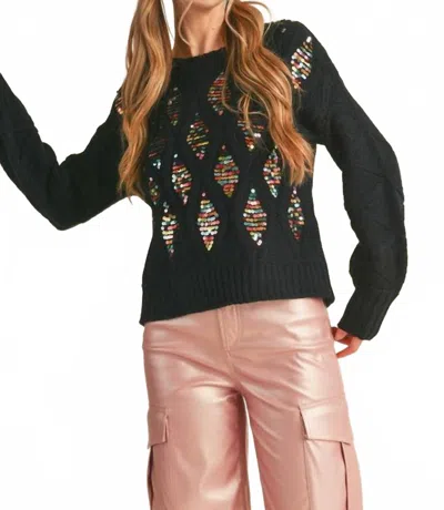 Bibi Sequin Embellished Sweater In Black In Black
