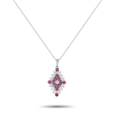 Lb Exclusive Platinum 1.20ct Diamond And Ruby Pendant Necklace Mf30-110525 In Metallic