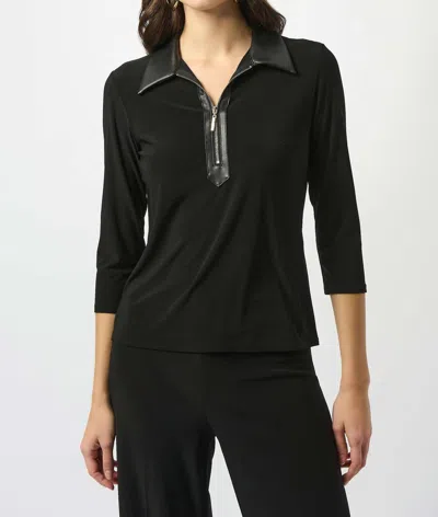 Joseph Ribkoff Ruana Polo Leather Combo Top In Black In Black