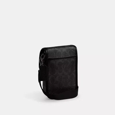 Coach League Phone Crossbody Bag In Signature Canvas In Black