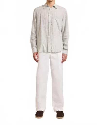 Frescobal Carioca Telles Linen Long Sleeve Striped Shirt In Dark Olive In White