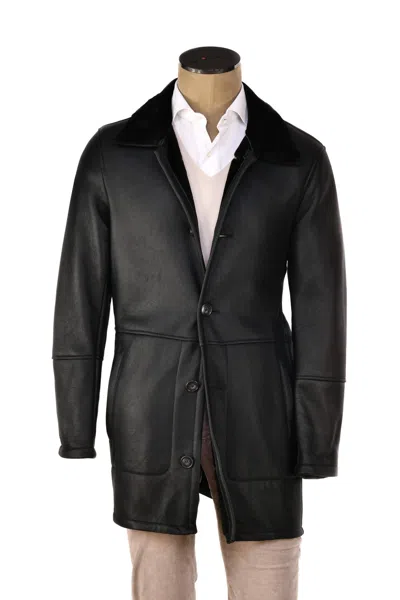 Hettabretz Isa Black Leather Buttoned Shearling Coat In Black