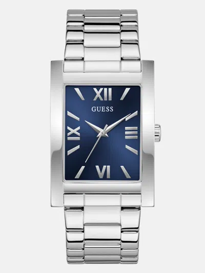 Guess Factory Silver-tone And Blue Square Analog Watch In Black