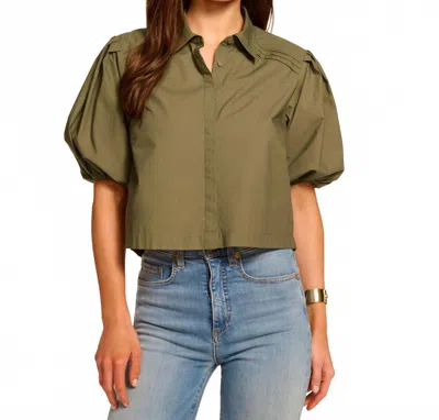 Ramy Brook Valeria Cotton Poplin Button Down Top In Olive Green In Green