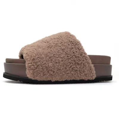 Roam Women's Fuzzy Stack Platform Faux Shearling Sandals In Taupe In Multi