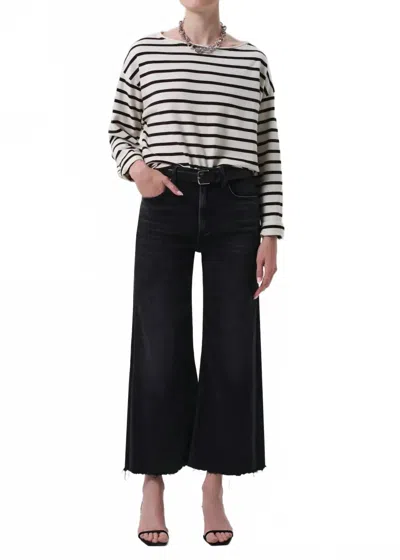 Citizen Of Humanity Lyra Wide Leg Crop Raw Hem Pant In Medallion In Black