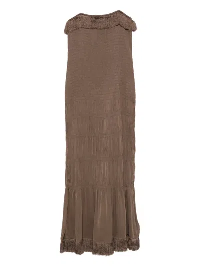 By Malene Birger Nova Fringed Maxi Dress In Brown