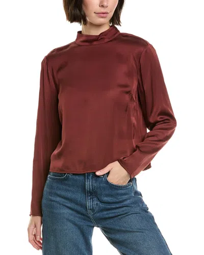Bella Dahl Mock Neck Button Back Top In Red