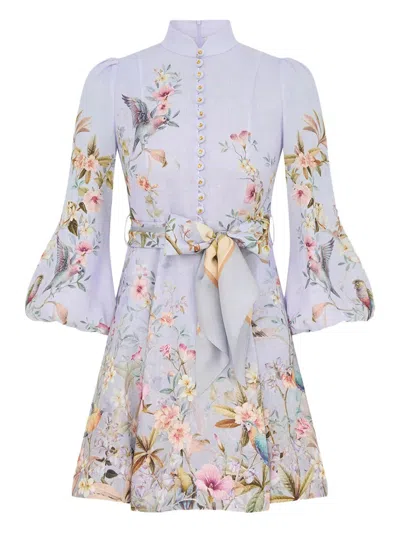 Zimmermann Rebellion Multicolor Midi Dress With Bow Detail On The Front And All-over Floral Print In Linen Woma In Multi
