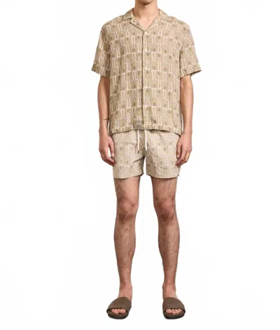 Frescobal Carioca Roberto Palmeira Printed Linen Short Sleeve Top In Dried Moss In Brown