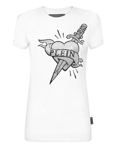 Philipp Plein T-shirt Sexy Pure Round Neck Ss Strass Love Plein In White