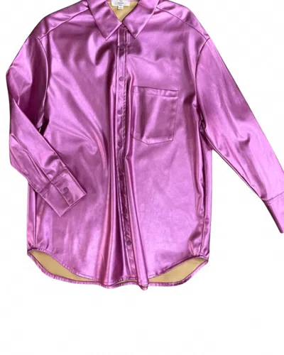 Entro Women's Dreams Metallic Button Down Shirt In Pink In Purple