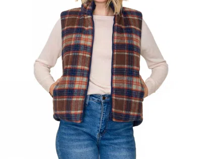 Staccato Plaid Reversible Vest In Brown/blue In Multi