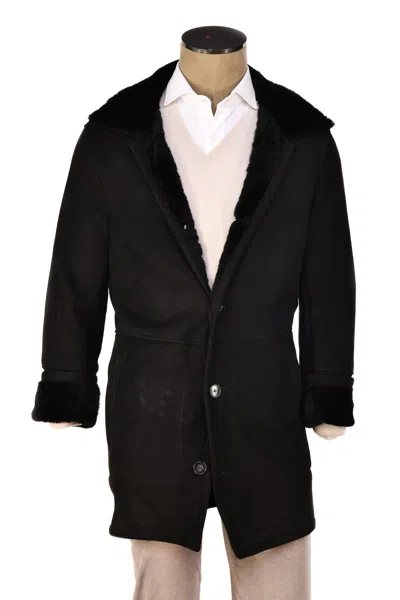 Hettabretz Isa Black Suede Shearling Overcoat In Black