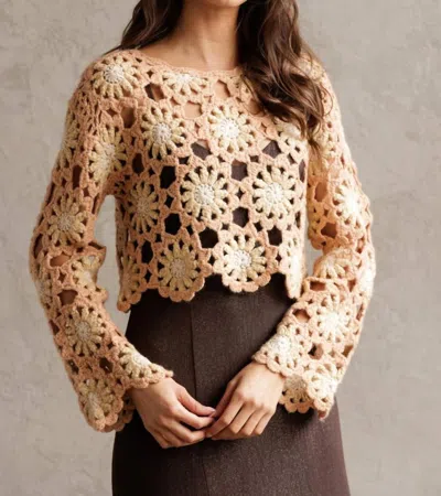 Storia Flower Power Crochet Sweater In Coral/beige In Brown