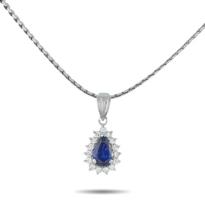 Lb Exclusive Platinum 0.25ct Diamond And Sapphire Pendant Necklace Mf36-110525 In White