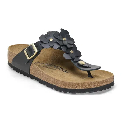 Birkenstock Gizeh Flower 1026693 Sandals Women Black Leather Thong Gal1567 In Black