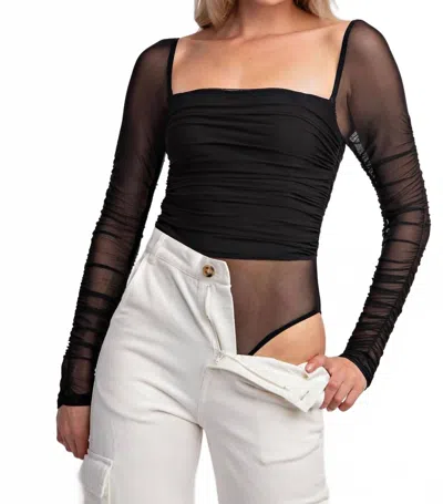 Edit By Nine Evening Cocktails Sheer Bodysuit In Black In Black