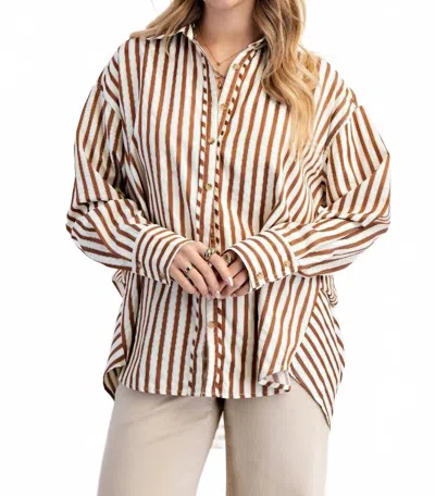Easel Stripe Button Down Woven Shirt In Brown Stripe In Multi