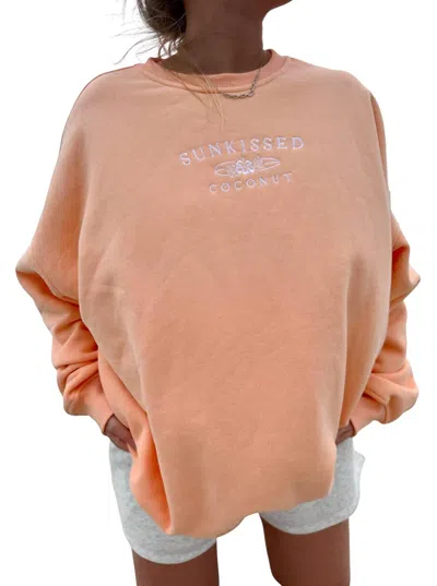Sunkissed Coconut Crewneck Embroidery Sweatshirt In Sherbet Orange In Orange