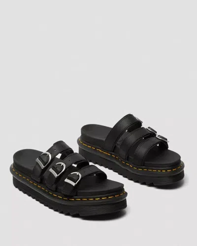 Dr. Martens Blaire 25456001 Sandals Women Black Leather Platform Slide Gal1482 In Black