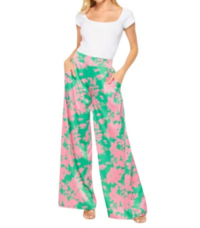 Big Hit Fashion Terri Wide Leg Pants In Pink Green Floral In Multi