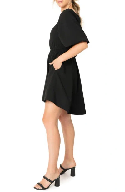 Gibsonlook Puff Sleeve Crepe Fit & Flare Dress In Black