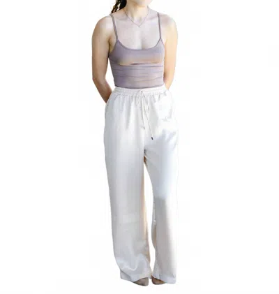 Double Zero Drawstring Waist Wide Leg Satin Pants In Alpaca In White